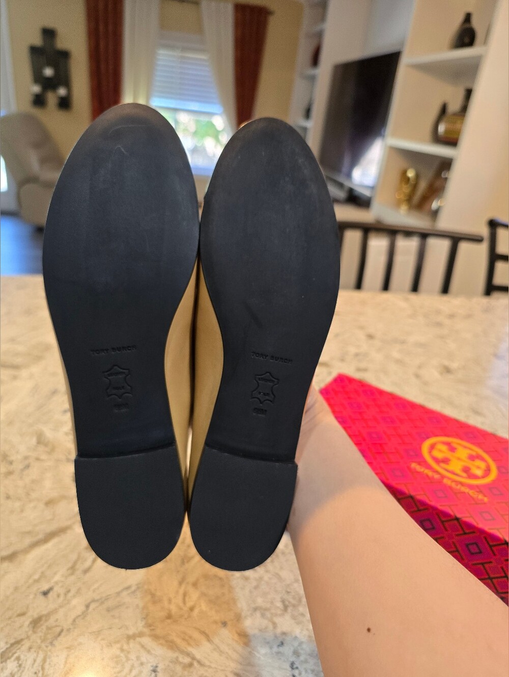 Tory Burch Cap-Toe Ballet Flats Ginger Shortbread/ Perfect Black Size 6.5 - Picture 13 of 14